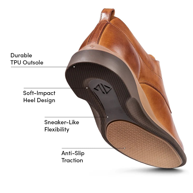 The Original Dress Shoe by Amberjack in Honey Tan - Top Down - Outsole Labeled