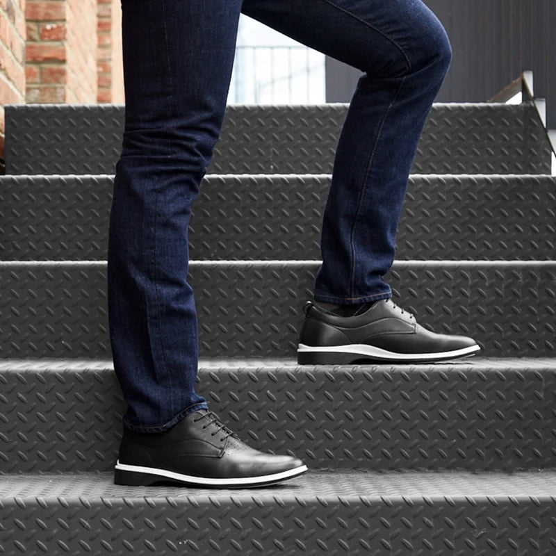 The Original Dress Shoe by Amberjack in Onyx Black Leather - worn with blue jeans