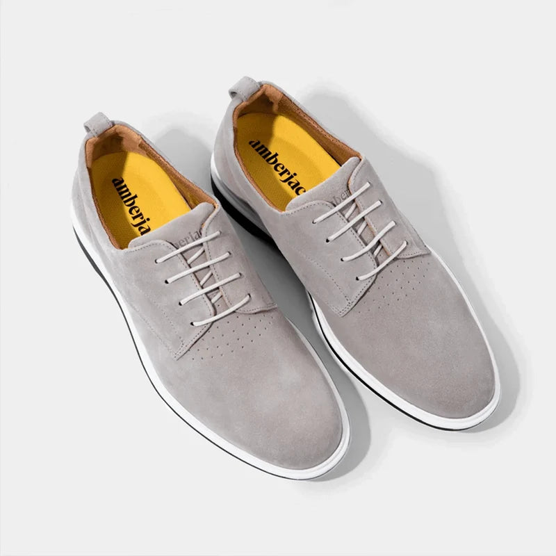 The Original Dress Shoe by Amberjack in Stone Grey Suede - Three Quarter Angle View