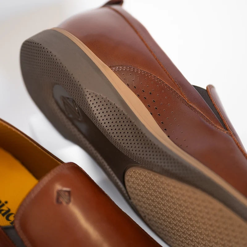 The Slip-On by Amberjack in Chestnut Brown Leather - Leather detail image