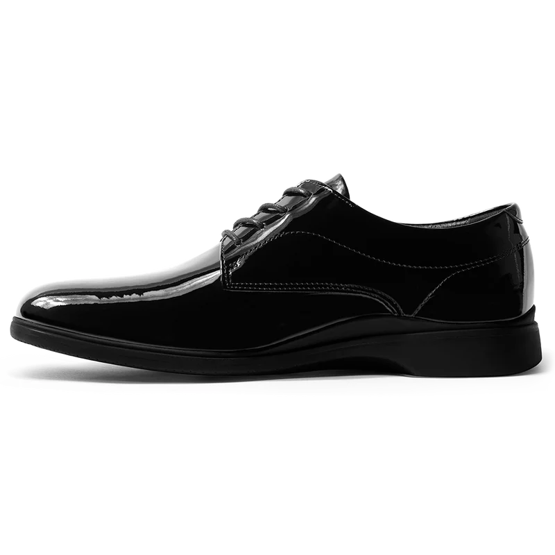 The Tux Dress Shoe by Amberjack in Obsidian Black Patent Leather - Medial View