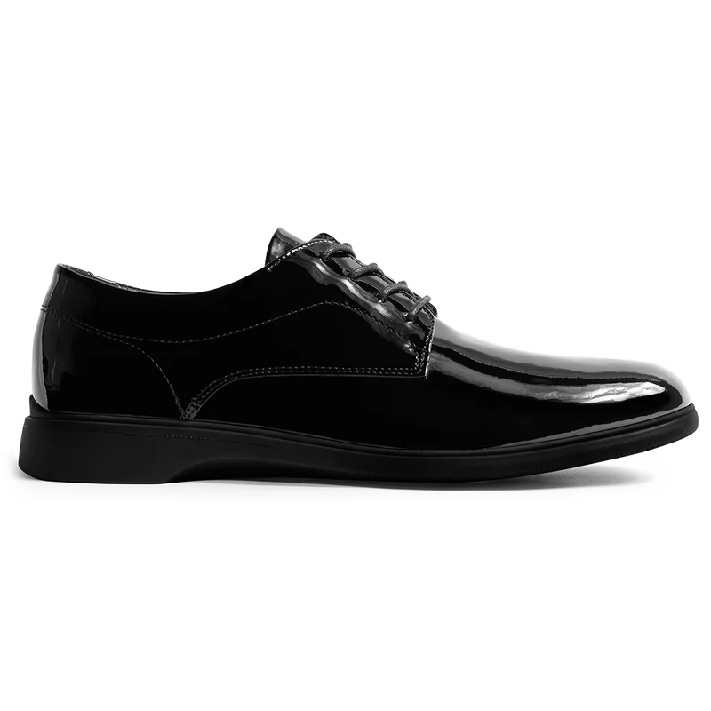 The Tux Dress Shoe by Amberjack in Obsidian Black Patent Leather - Lateral View
