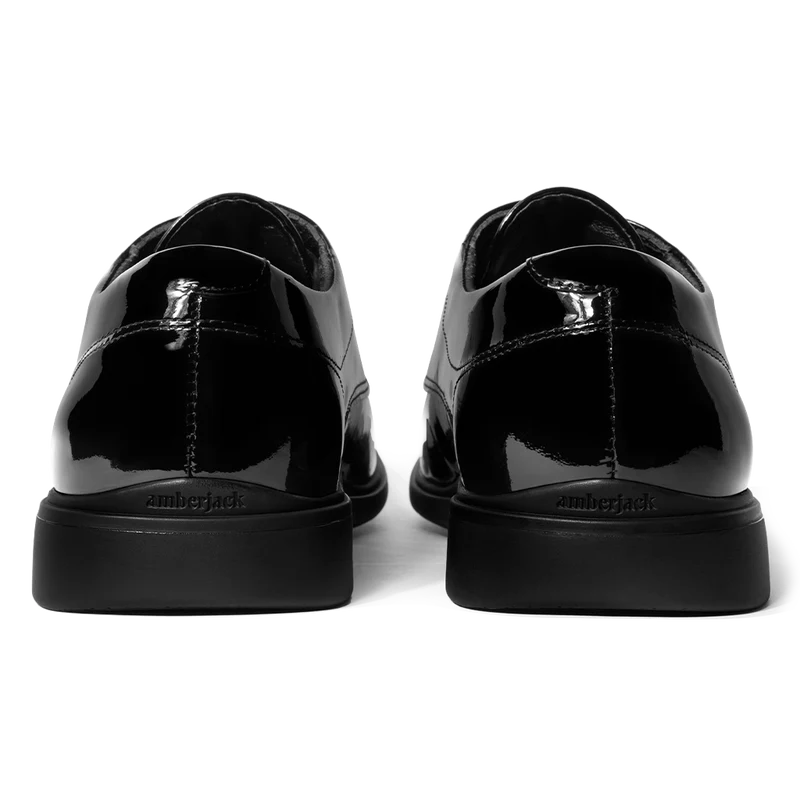 The Tux Dress Shoe by Amberjack in Obsidian Black Patent Leather - Back View