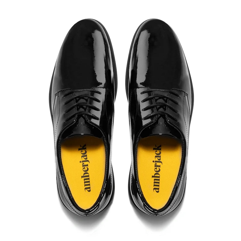 The Tux Dress Shoe by Amberjack in Obsidian Black Patent Leather - Top Down View