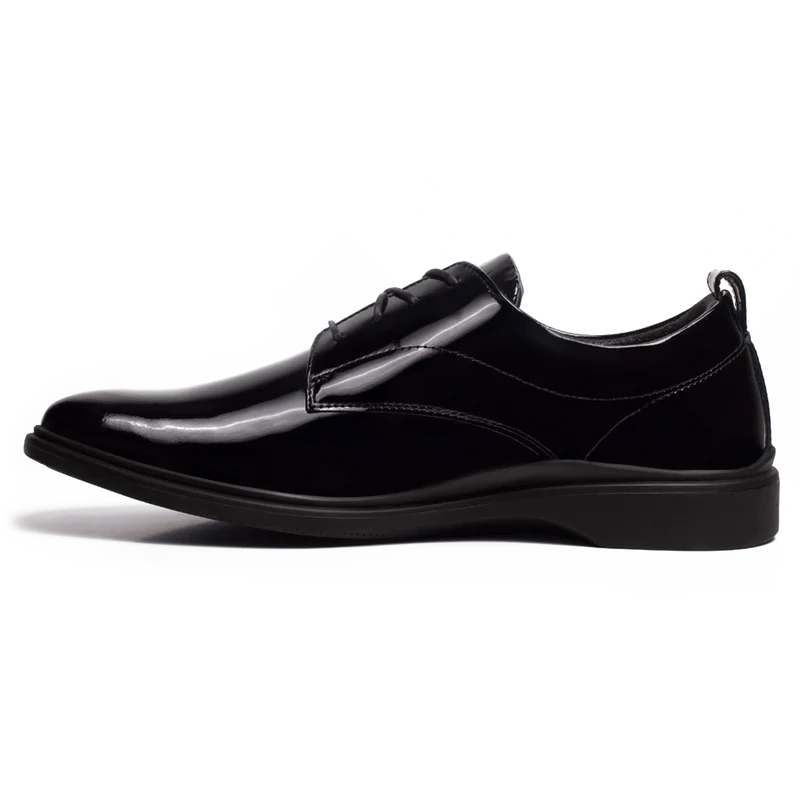 The Tux Dress Shoe by Amberjack in Obsidian Black Patent Leather - Medial View