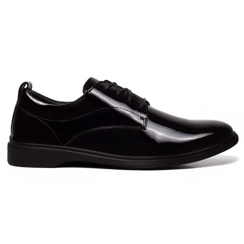 The Tux Dress Shoe by Amberjack in Obsidian Black Patent Leather - Lateral View