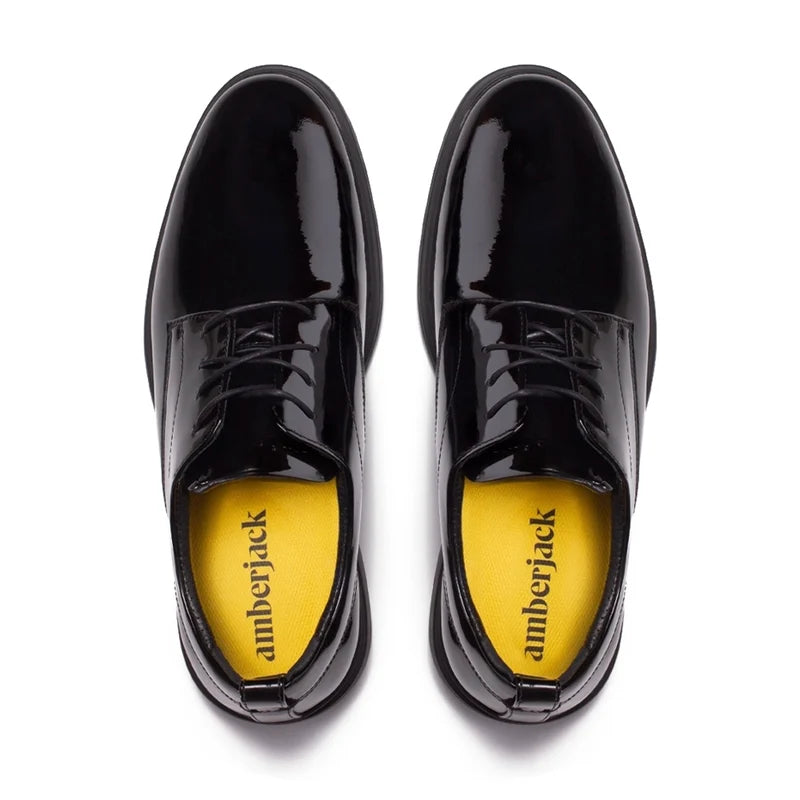 The Tux Dress Shoe by Amberjack in Obsidian Black Patent Leather - Top Down View
