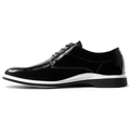 The Tux Dress Shoe by Amberjack in Onyx Black & White Patent Leather - Medial View