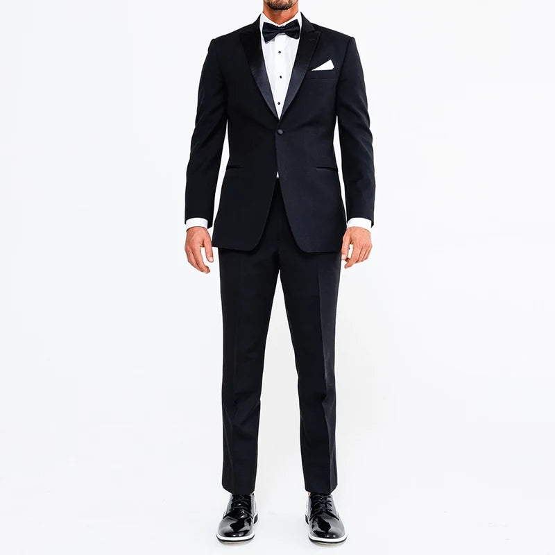 model wearing a Tuxedo with The Tux Onyx shoe
