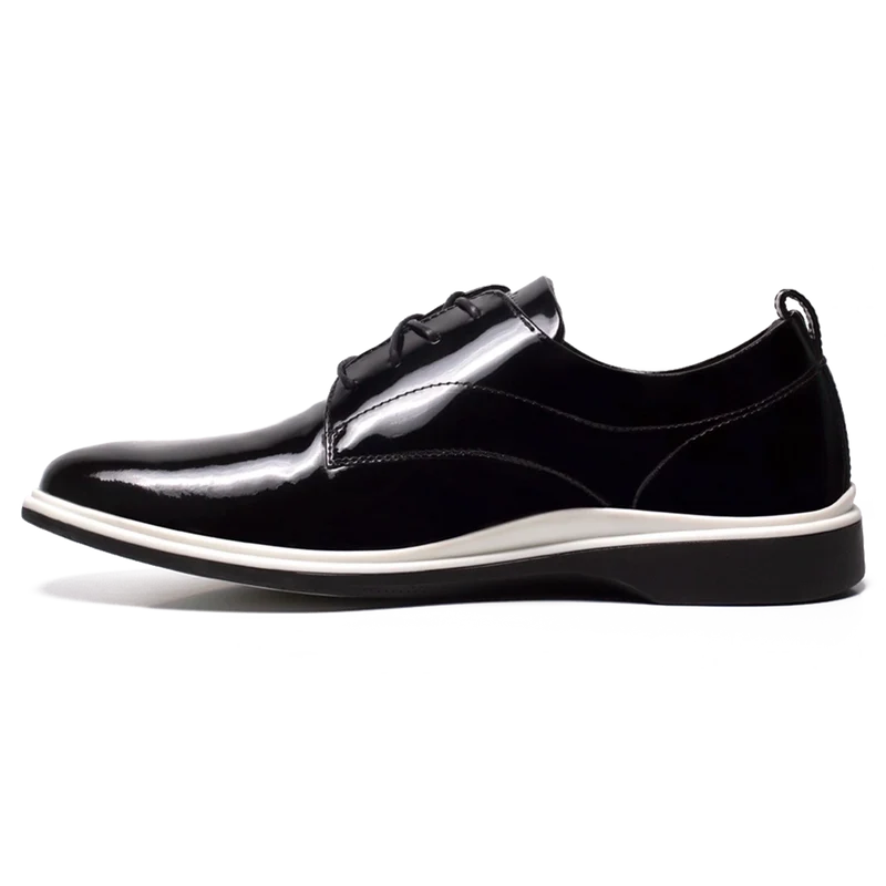 The Tux Dress Shoe by Amberjack in Onyx Black & White Patent Leather - Medial View