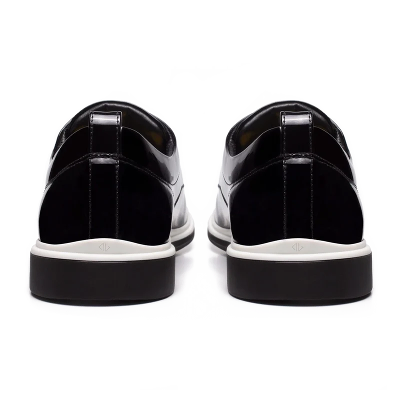 The Tux Dress Shoe by Amberjack in Onyx Black & White Patent Leather - Back View