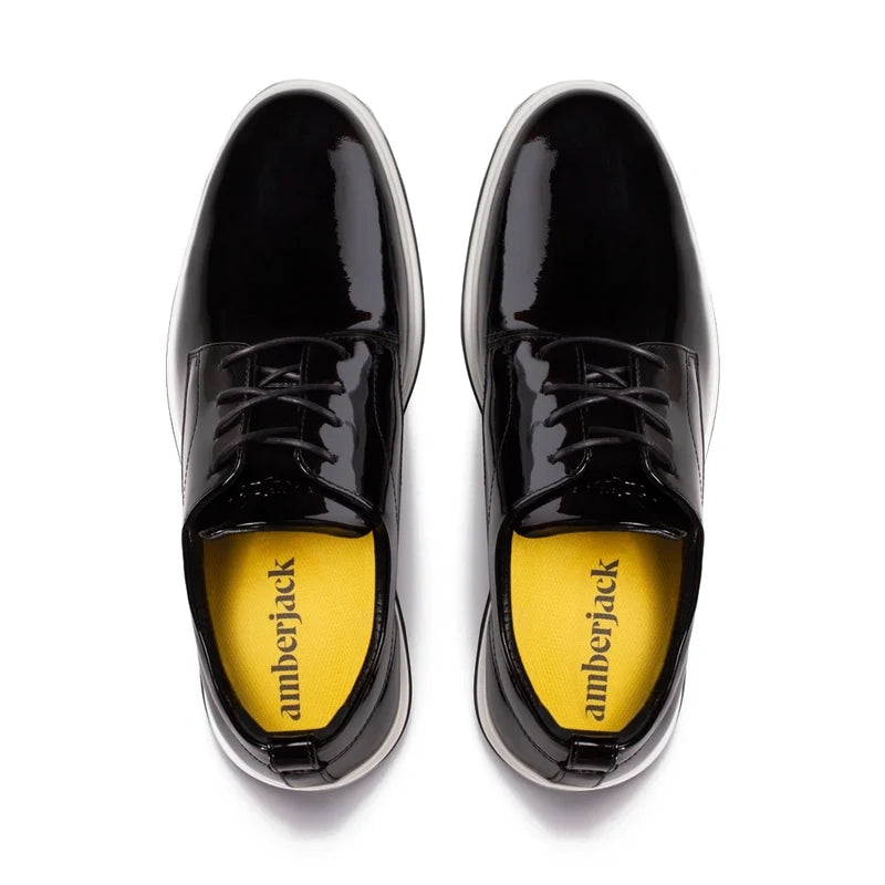 The Tux Dress Shoe by Amberjack in Onyx Black & White Patent Leather - Top Down View