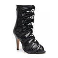 Vikky - Black Vegan Leather - Suede Sole - Dance Floor Only
