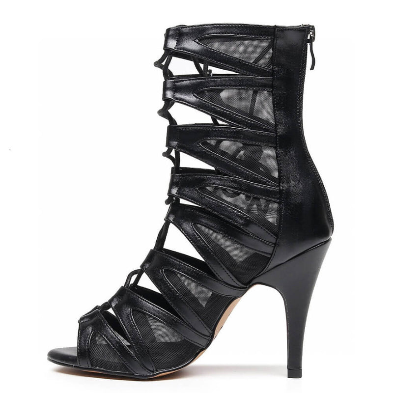 Vikky - Black Vegan Leather - Suede Sole - Dance Floor Only