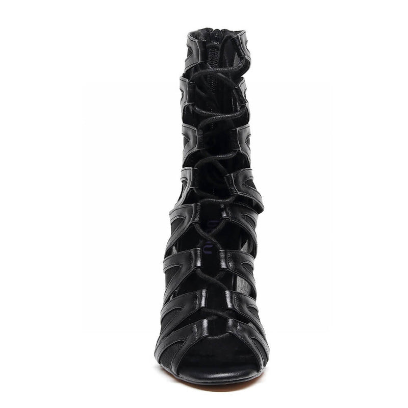 Vikky - Black Vegan Leather - Suede Sole - Dance Floor Only