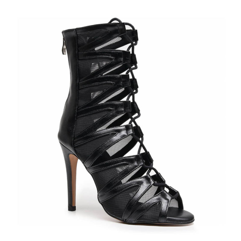 Vikky - Black Vegan Leather - Suede Sole - Dance Floor Only
