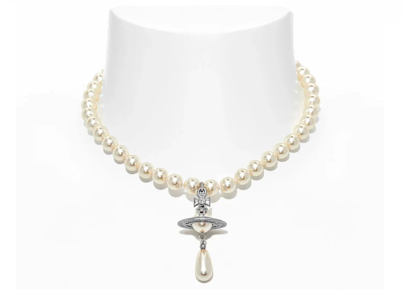 Vivienne Westwood Choker One Row Pearl Drop Silver
