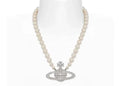 Vivienne Westwood Man. Bas Relief Pearl Necklace Platinum/Cream/Crystal