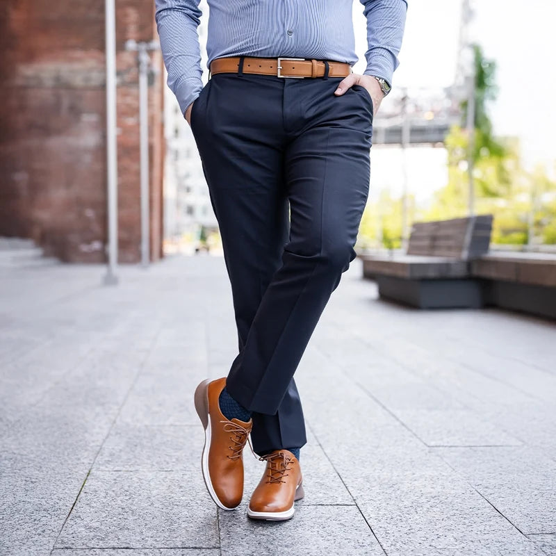 The Whole Cut Hybrid in Honey - on model with blue dress pants and dress shirt